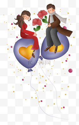 爱情元素气球图片_情人节冬季蓝色气球和情侣