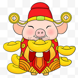 猪年春节贺岁图片_猪猪春节送元宝手绘插画