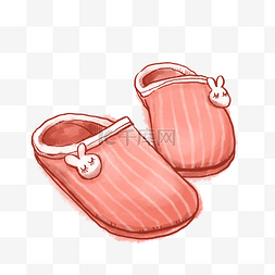 摆放的棉拖鞋图片_手绘橘粉色兔子拖鞋