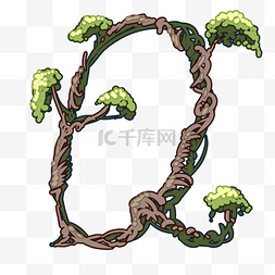 绿叶字母图片_Q型藤蔓树木插画