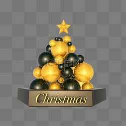 气球圣诞树图片_C4D立体黑金气球圣诞树