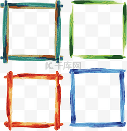 方形边框绿色图片_油画笔触彩色方形规则装饰创意边