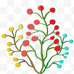 手绘噪点插画风格水彩植物水果树