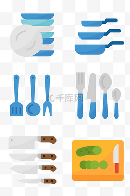 厨具扁平图片_餐具厨具相关图标插画