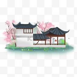 中传统建筑图片_中国风庭院里的少女