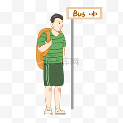 巴士图片_在公交站等公交准备出行的男人免