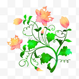 绿色绽放绽放图片_绽放的春季花藤插画