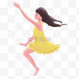 创意可爱卡通女孩图片_黄色穿裙子的女孩元素