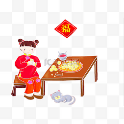 插画包饺子图片_新年包饺子的小女孩