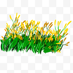 草地花朵树叶图片_绿色的叶子花朵草地插画