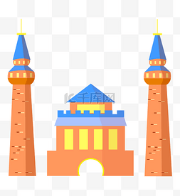 卡通橙色城堡插画