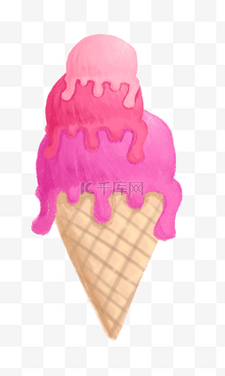 卡通蛋筒冰淇淋图片_粉红色冰淇淋手绘
