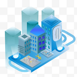 金融城市蓝色科技图片_2.5D金融商务区公司大楼