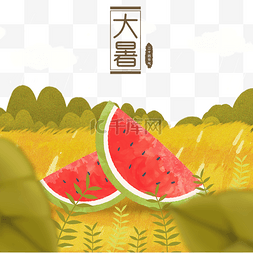 夏季水果海报图片_大暑节气草地上的西瓜