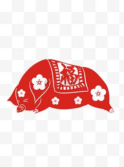 猪福窗花图片_传统节日春节福字窗花猪装饰图案