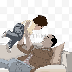 父亲孩子手绘图片_父亲节卡通感人情感温馨父亲于孩