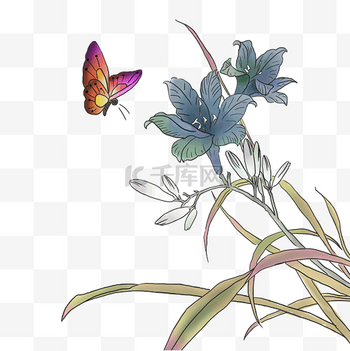水墨蝶恋花蝴蝶兰花图片素材-水墨蝶恋花蝴蝶兰花模板图片下载-千库网