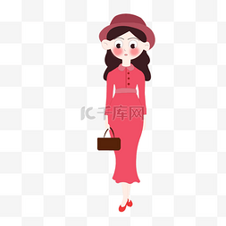 拎包出门的女生卡通插画png