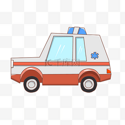 卡通白色救护车插画