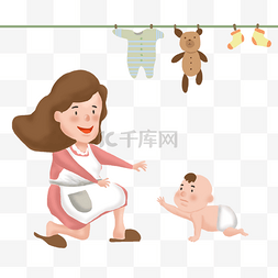 母婴卡通衣服图片_手绘母婴爬行插画