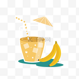 香蕉汁卡通图片_夏天卡通香蕉汁清凉矢量图