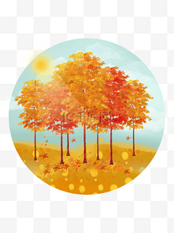 秋天手绘水彩写实秋树树叶植物叶