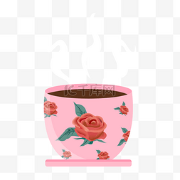 花咖啡杯图片_可爱粉色矢量玫瑰花咖啡