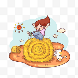 小猫玩耍图片图片_秋风时节丰收儿童玩耍插画