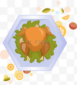 烤的蔬菜图片_盘子里的烤鸡蔬菜
