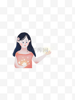 拿星星的卡通长发清纯女孩