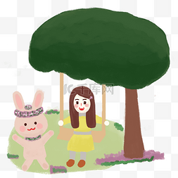立春节气可爱的女孩和小兔子汤秋