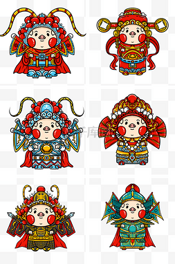 京剧生图片_卡通手绘中国风福猪插画