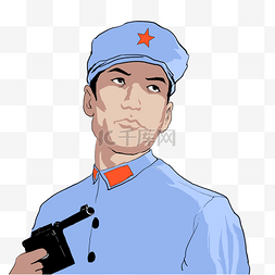 建军节81红色图片_拿手枪的红军战士插画
