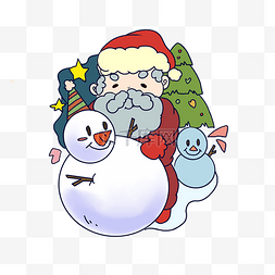 圣诞素材免费下载图片_圣诞节圣诞来人圣诞雪人手绘插画