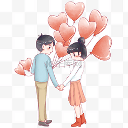害羞的情侣图片_手绘情人节气球插画