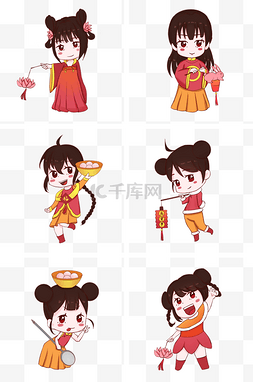 古代过节图片_元宵节手拿花灯汤圆女孩系列插画