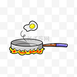 灰色和黄色图片_煎蛋小锅和鸡蛋插画