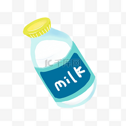 手绘蓝色瓶子图片_蓝色的牛奶瓶子插画
