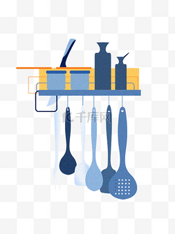浴室置物架海报图片_手绘卡通厨房用具置物架元素