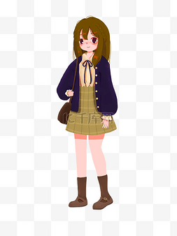 短裙插画图片_秋冬季学生女孩少女制服png格式插