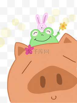 可爱猪青蛙小兔子蜡笔画马卡龙色