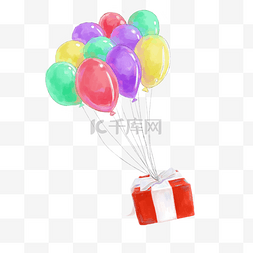 气球上升图片_气球礼物盒手绘插画