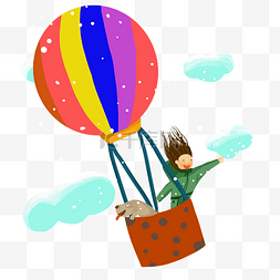 卡通热气球蓝色图片_冬季旅行热气球插画