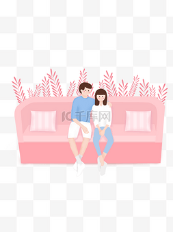 情侣坐沙发图片_坐在沙发上的情侣元素设计