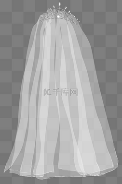 透明免抠图图片_带珍珠水晶王冠的白色婚礼头纱PNG