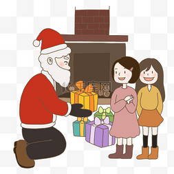 圣诞节小朋友图片_圣诞节插画圣诞老人送礼物免抠元