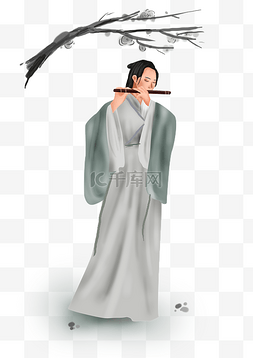 古代人物吹笛子的少女