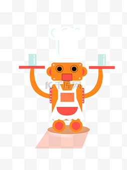 手绘卡通智能机器人厨师服务员