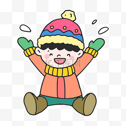 圣诞png图片_卡通圣诞节冬季雪地玩雪的小男孩