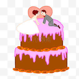双层奶油蛋糕图片_手绘矢量卡通可爱小清新婚礼新郎